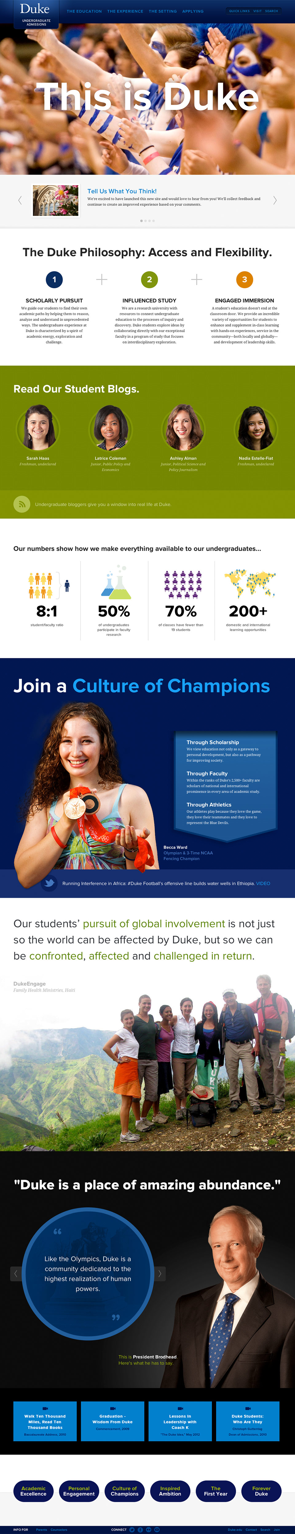 Duke University Admissions homepage